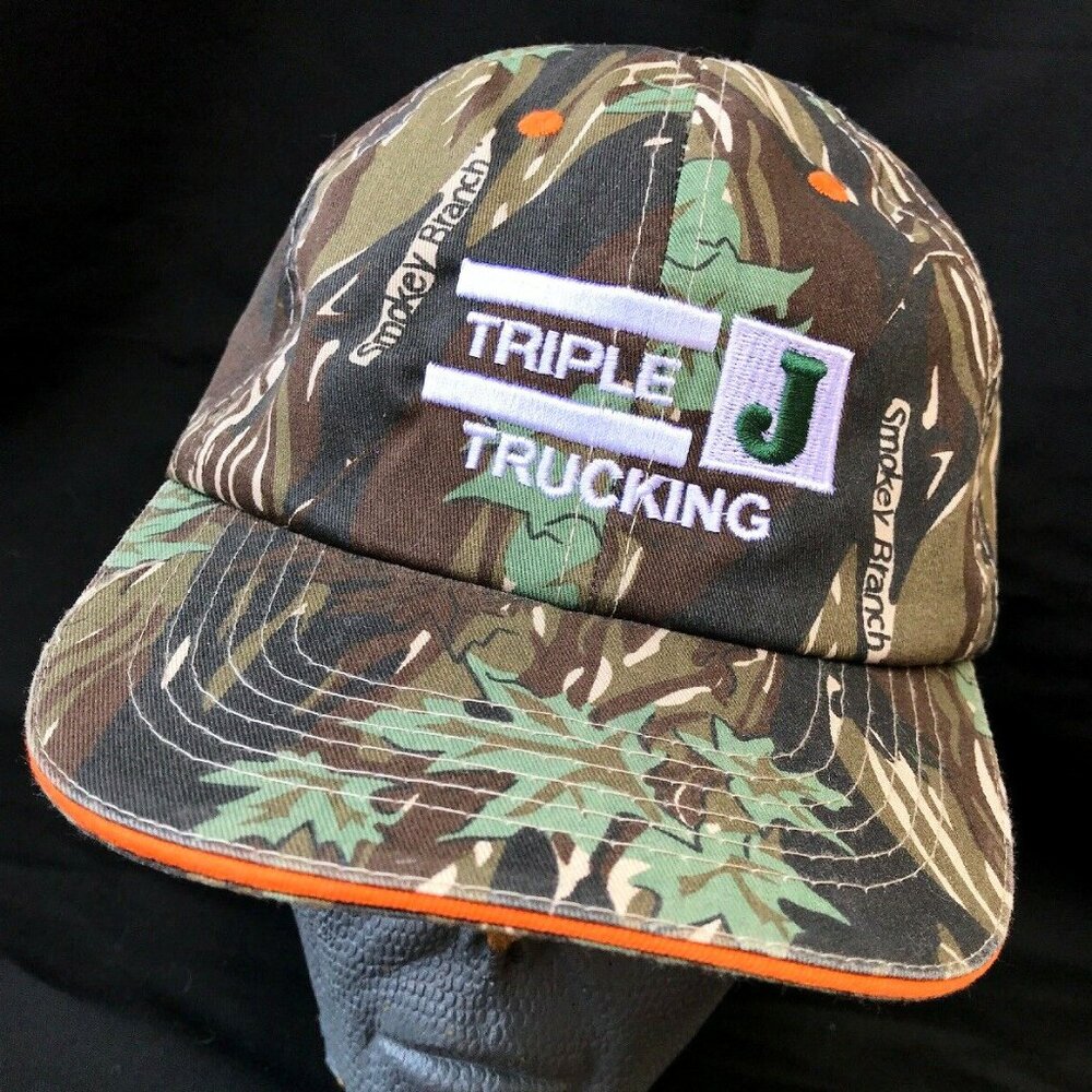 Vintage Camo Triple J Trucking Hat Cap Smokey Branch Hat Camoflauge Strapback